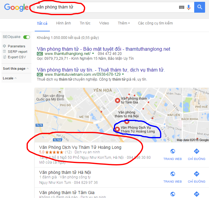 seo map bản đồ google vị trí thám tử hoàng long